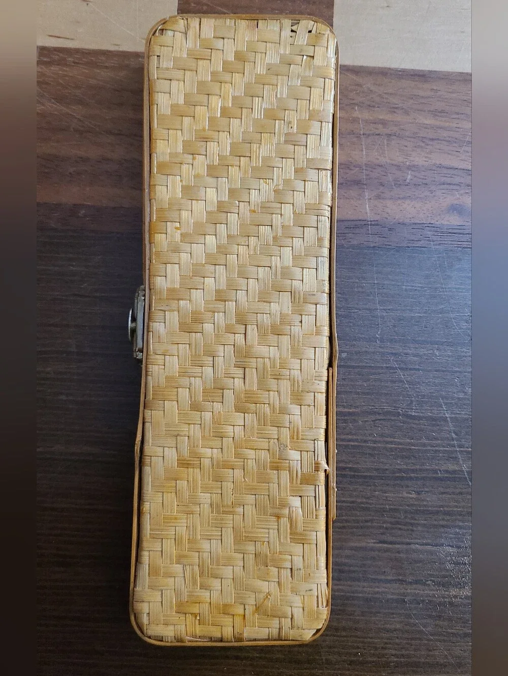 Vintage 50s Japanese Bamboo Pencil Case w/ Brass Lock - Decor Desk Accessory
